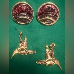 Nuri Gold and Purple Bird Earrings Set